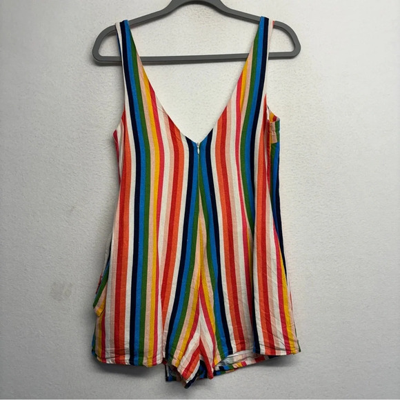 Le Lis Linen Rainbow Striped Colorful Short Wrap Romper Size S Tank - Picture 4 of 9